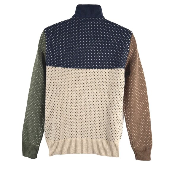 J. Crew Rugged Merino Half Zip Sweater Small Colorblock Bird's Eye NWT FS-1417 - Picture 5 of 10